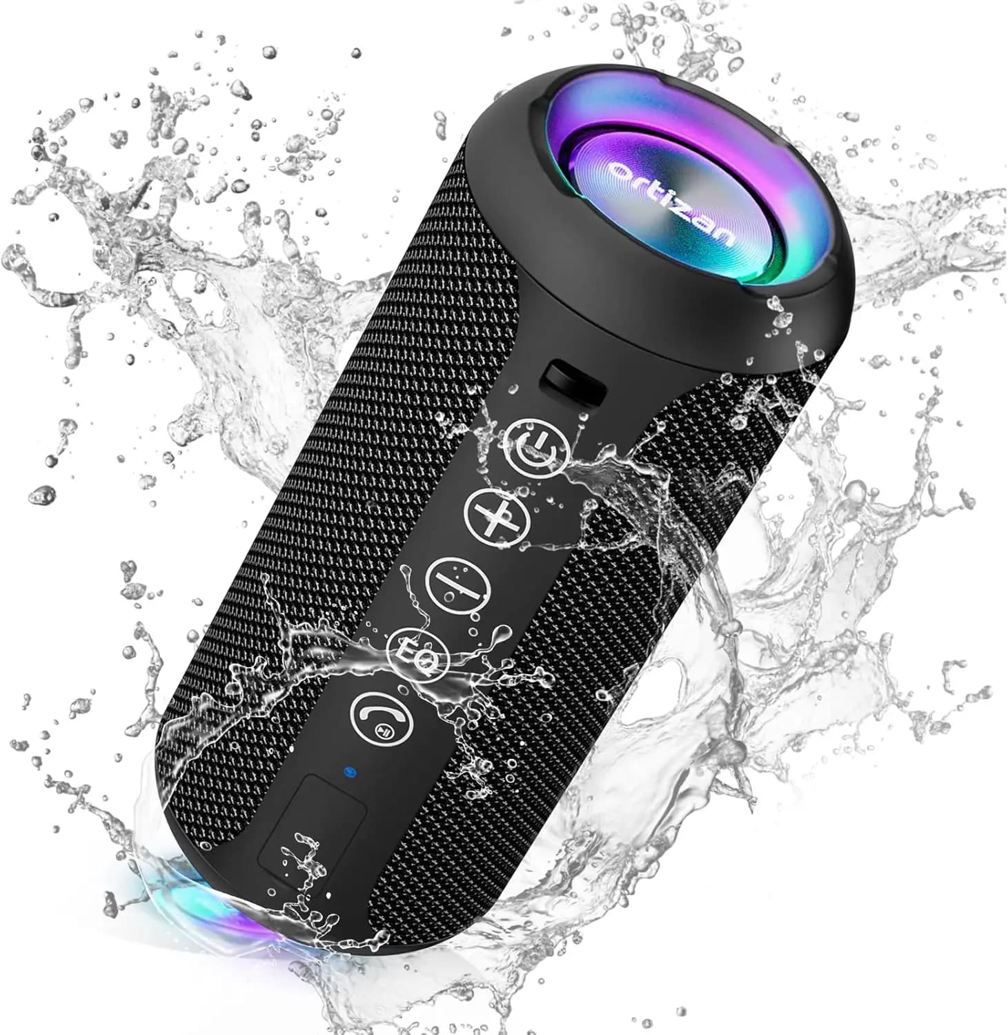 Ortizan X10 portable Bluetooth speaker with RGB lights, front view