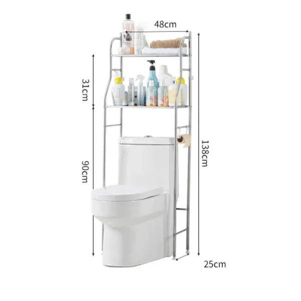 Bathroom Organizer Over Toilet – Metal Rack with Hooks & Paper Holder - Image 9