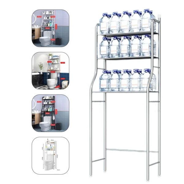 Bathroom Organizer Over Toilet – Metal Rack with Hooks & Paper Holder - Image 5