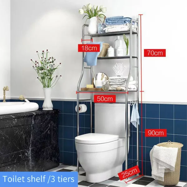 Bathroom Organizer Over Toilet – Metal Rack with Hooks & Paper Holder - Image 7