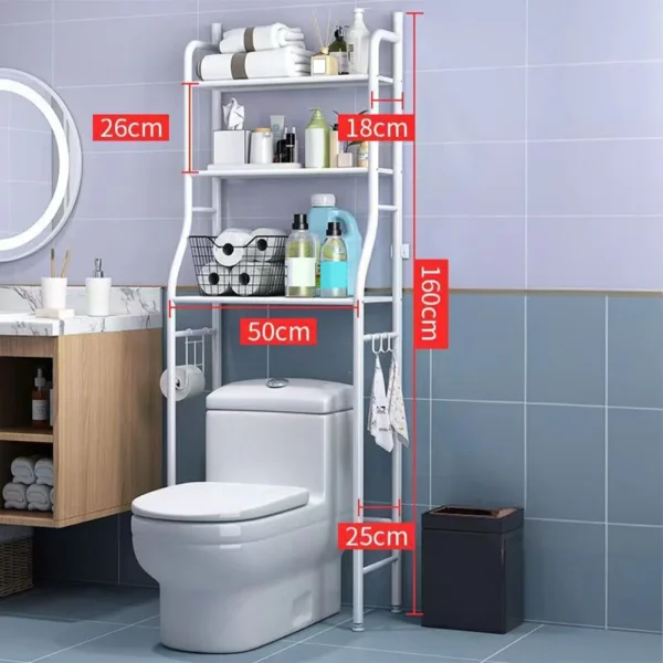Bathroom Organizer Over Toilet – Metal Rack with Hooks & Paper Holder - Image 8