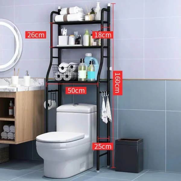 Bathroom Organizer Over Toilet – Metal Rack with Hooks & Paper Holder - Image 10