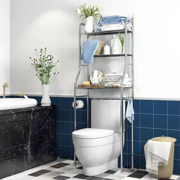Bathroom Organizer Over Toilet – Metal Rack with Hooks & Paper Holder - Image 3